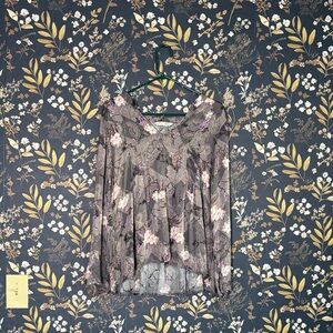 Odd Molly Vintage Pattern Birds Flowers Long Sleeve Blouse Sz 4 or XL